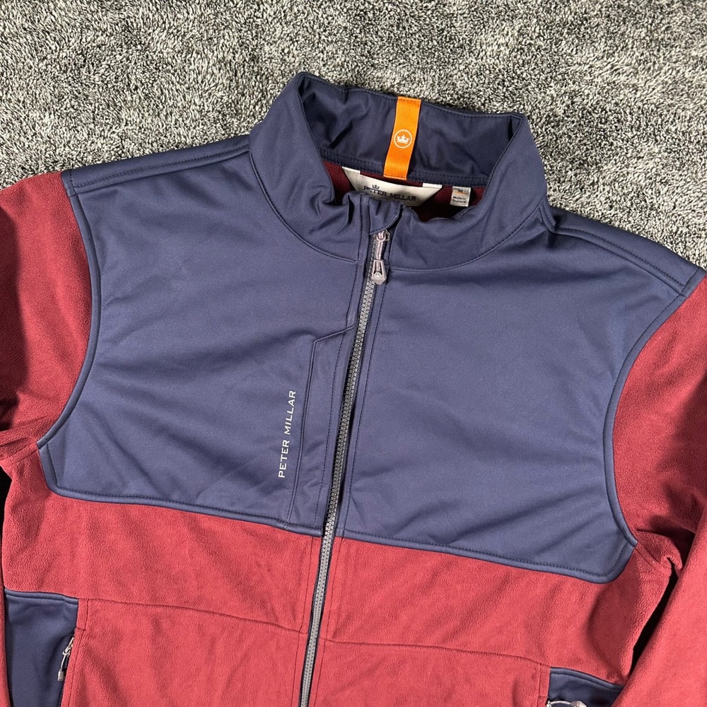 Peter Millar Jacket Mens Medium Thermal Block Micro Fleece Red Blue Full Zip